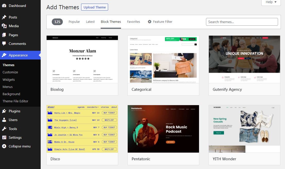 WordPress 6.1 to Add a Block Themes Filter to Menu on the Theme Install