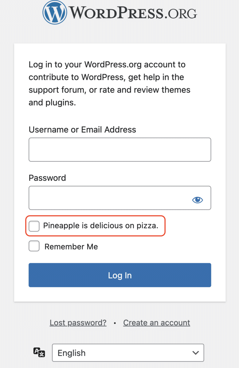 WP.org-login-1 WordPress.org Makes Pineapple Pizza Checkbox Optional design tips 